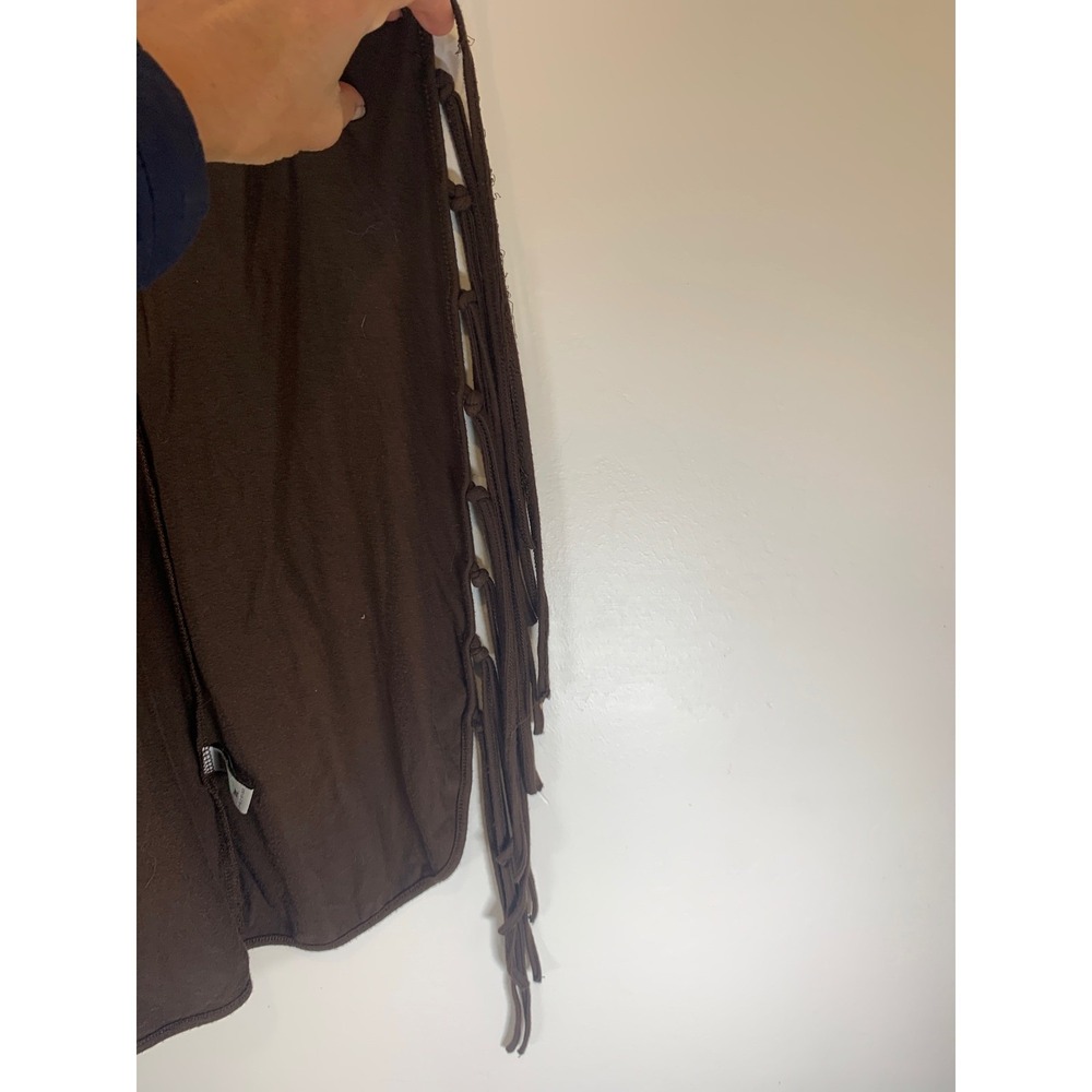 American Rag Fringe Open Front Vest Medium Brown Boho Western Hippie Women - Picture 2 of 7